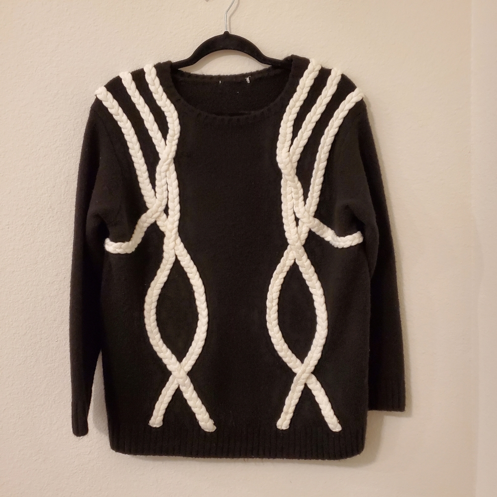 Black and White Sweater With Knit Design